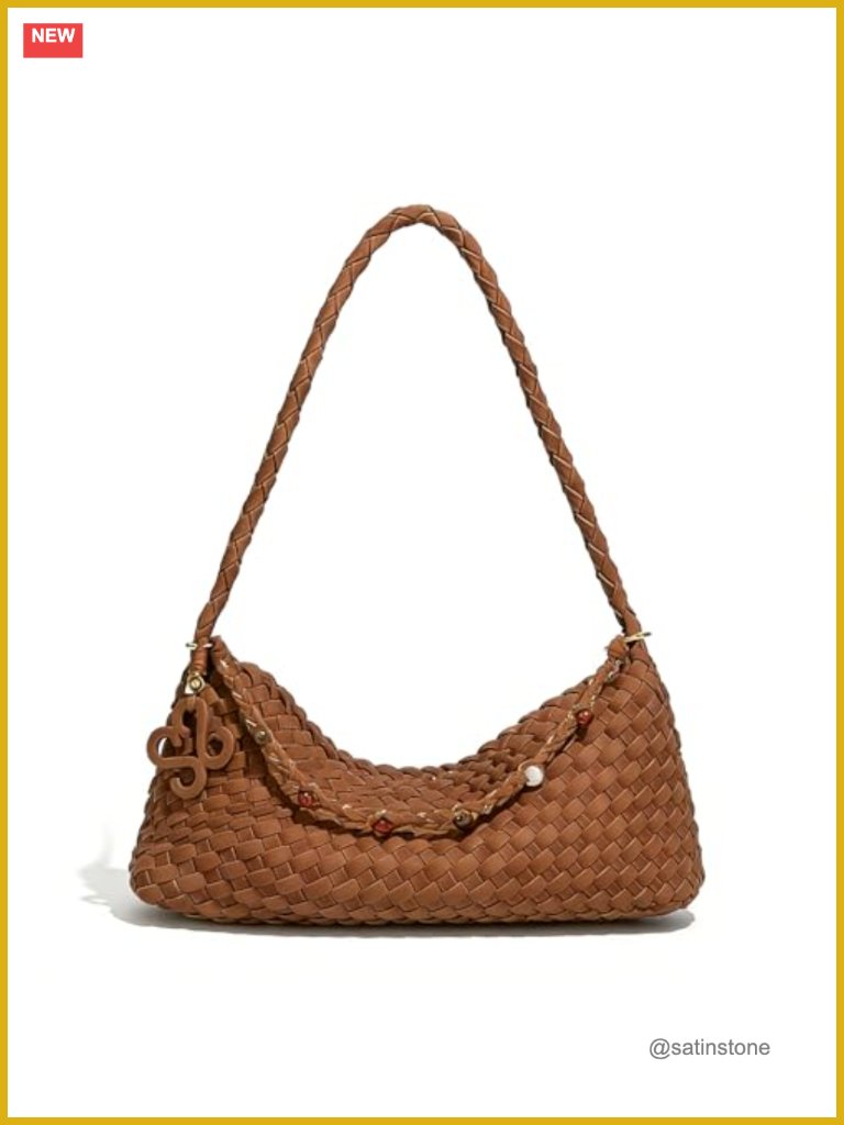 Woven Suede Shoulder Bag Tote Handwoven Hobo Purse